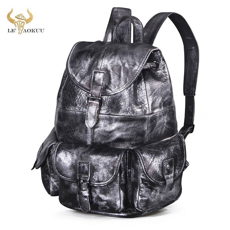 New Design Male Genuine Leather Fashion Heavy Duty Travel School University College Book Laptop Bag Backpack Daypack Men 9950