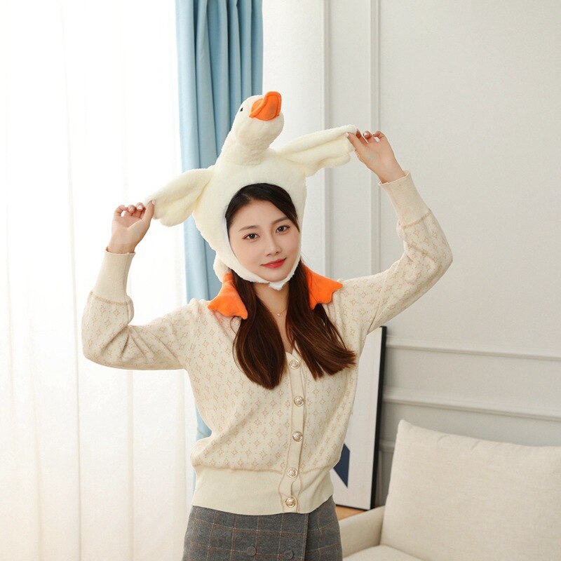 Long Leck White Goose Hat Carton Plush Carnival Animal Cap for Adult and Children April Fools' Day Party Joke Tricky Funny Hat