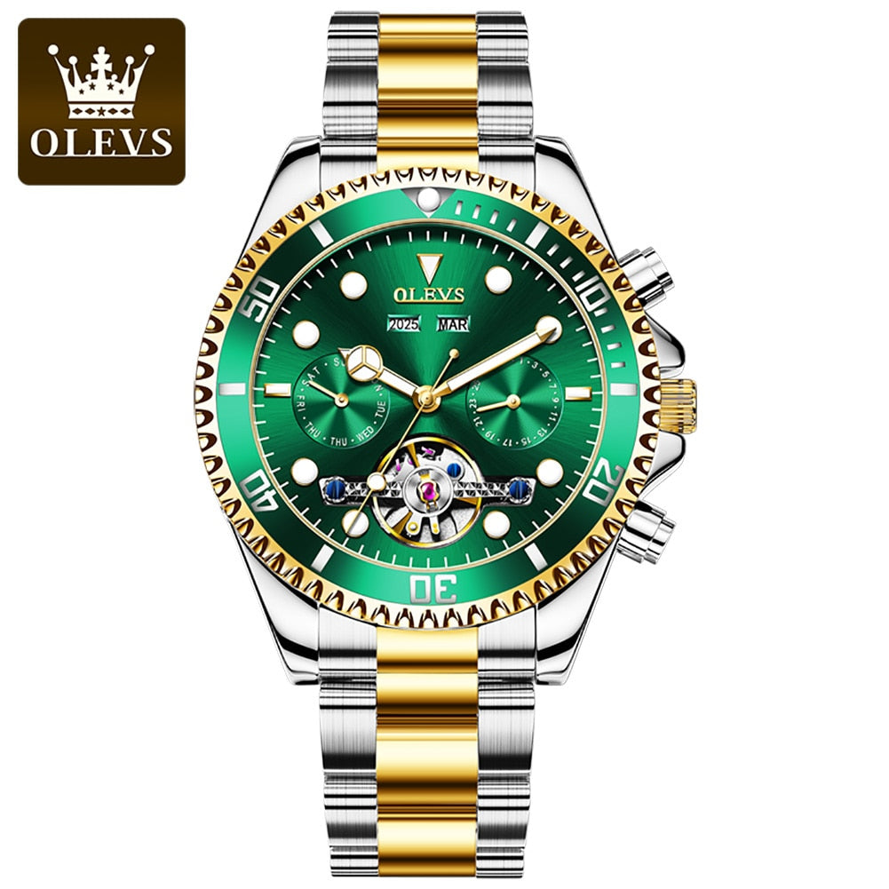 OLEVS Waterproof Stainless Steel Strap Men Wristwatch Submariner Multifunctional Automatic Mechanical Business Watches for Men