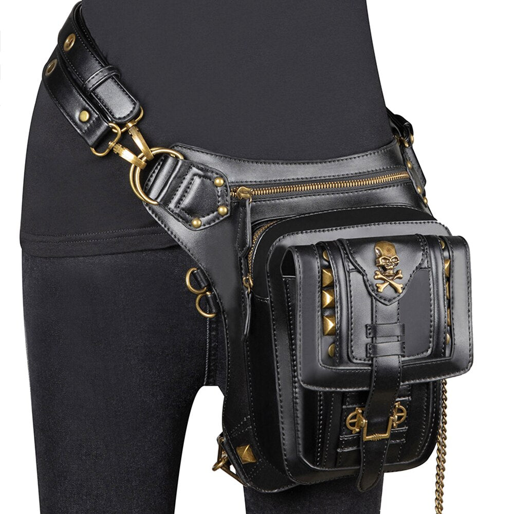 Ladies Pockets Punk Waistbag Messenger Bag Retro Mujer Women Hiking Waist Bag Male High Quality Leather Travel Leg Crossbody Bag