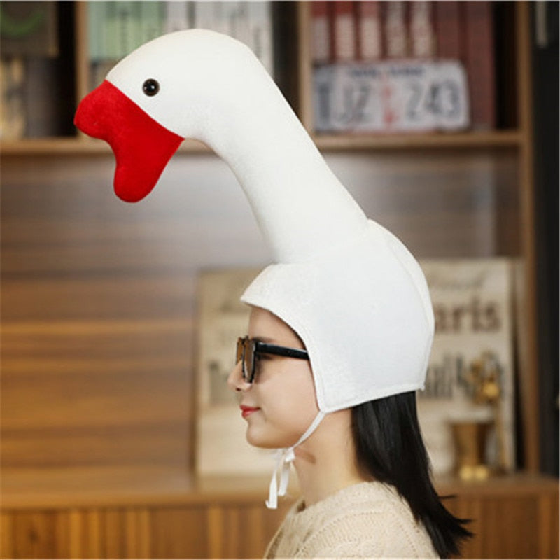 Long Leck White Goose Hat Carton Plush Carnival Animal Cap for Adult and Children April Fools' Day Party Joke Tricky Funny Hat