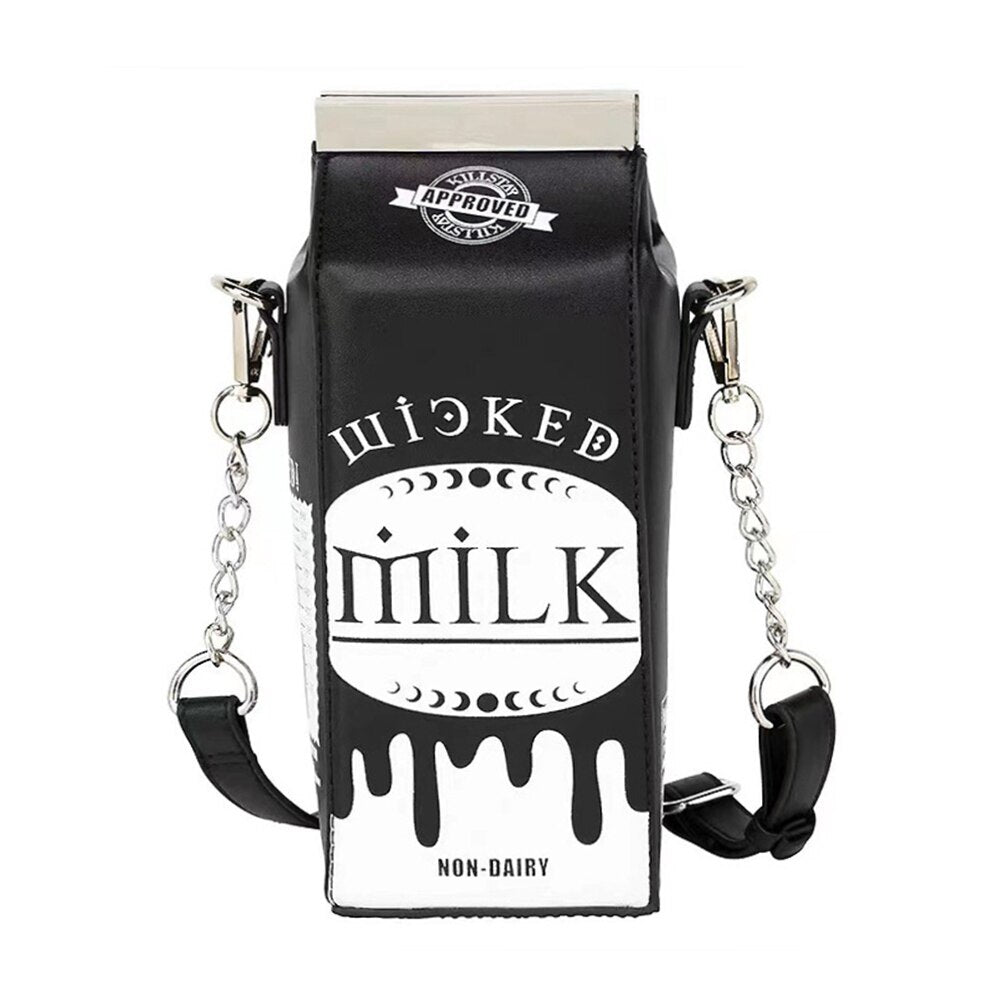 Dark Harajuku Style Milk Box Purses And Handbags For Women Cartoon Fashion Chain