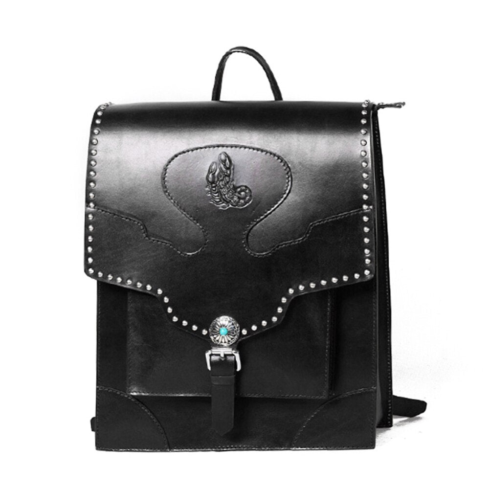 Men Genuine Cow Leather Back Packs Steam Punk Rivet Personality Travel Bagpack 3D Skull Backpacks Laptop Schoolbag For Teenagers