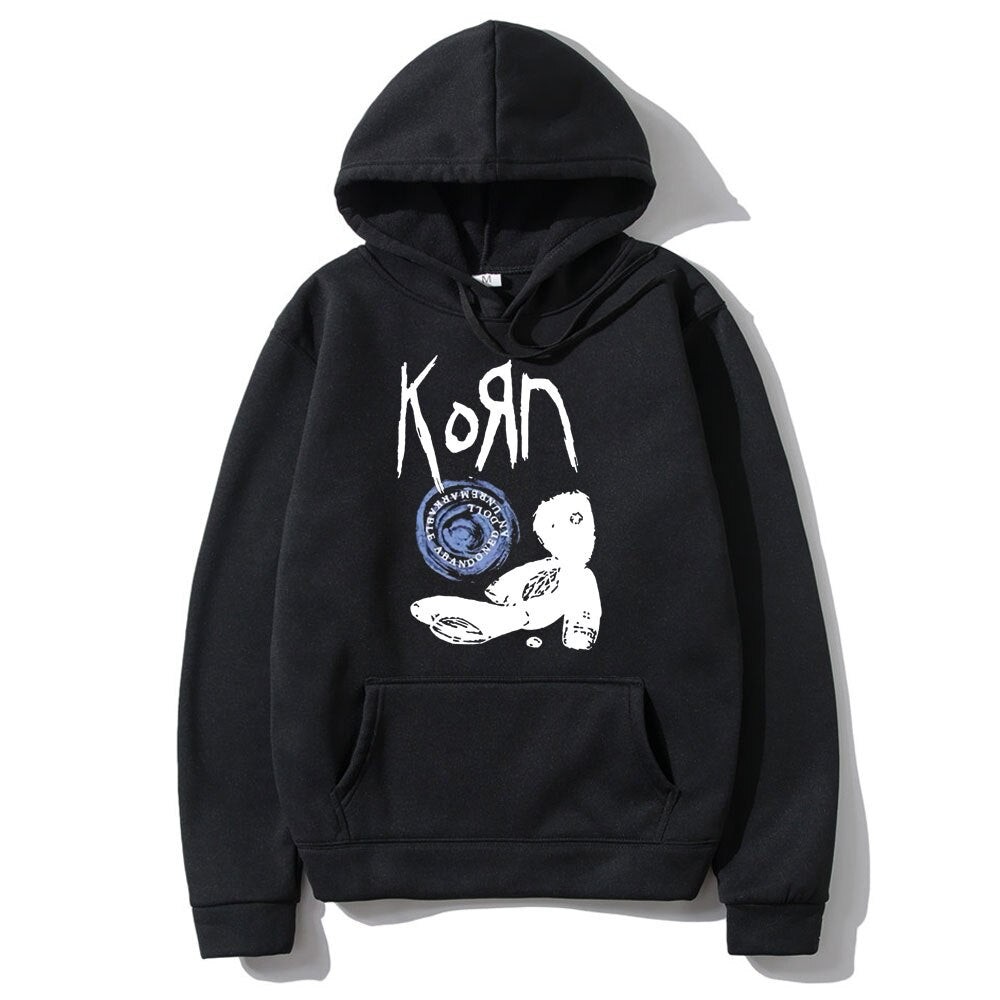 Korn Rock Band Letter Print Hoodie Doll Graphic Hoodies Men Women Hip Hop Oversized Sweatshirt Unisex Cotton Gothic Streetwear