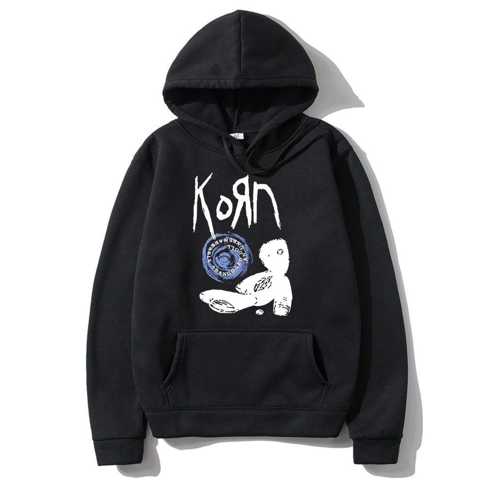 Korn Rock Band Letter Print Hoodie Doll Graphic Hoodies Men Women Hip Hop Oversized Sweatshirt Unisex Cotton Gothic Streetwear