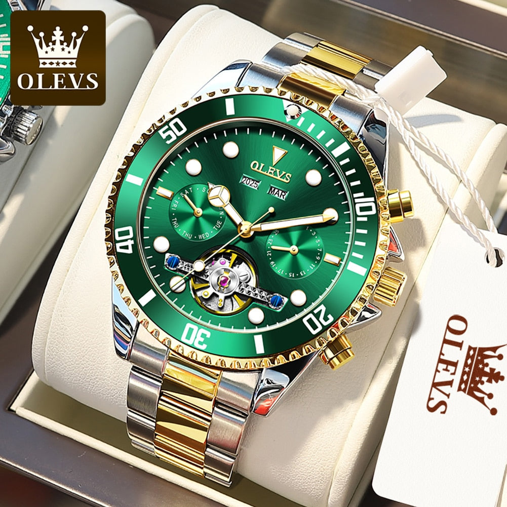 OLEVS Waterproof Stainless Steel Strap Men Wristwatch Submariner Multifunctional Automatic Mechanical Business Watches for Men