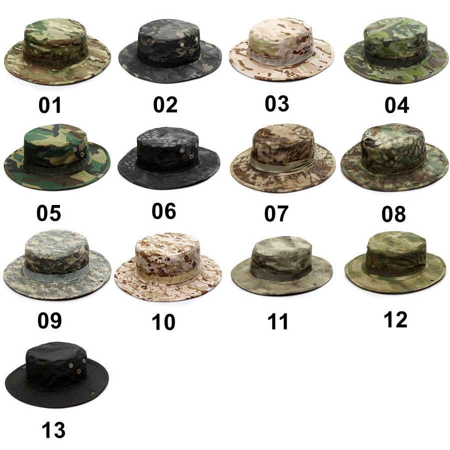 Multicam Boonie Hat Camo Military Hunting Hat Outdoor Hiking Fishing Sun Protector Fisherman Tactical Men Army Camo Hats