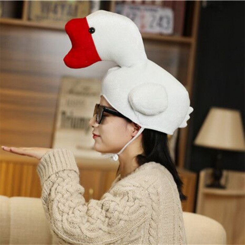 Long Leck White Goose Hat Carton Plush Carnival Animal Cap for Adult and Children April Fools' Day Party Joke Tricky Funny Hat