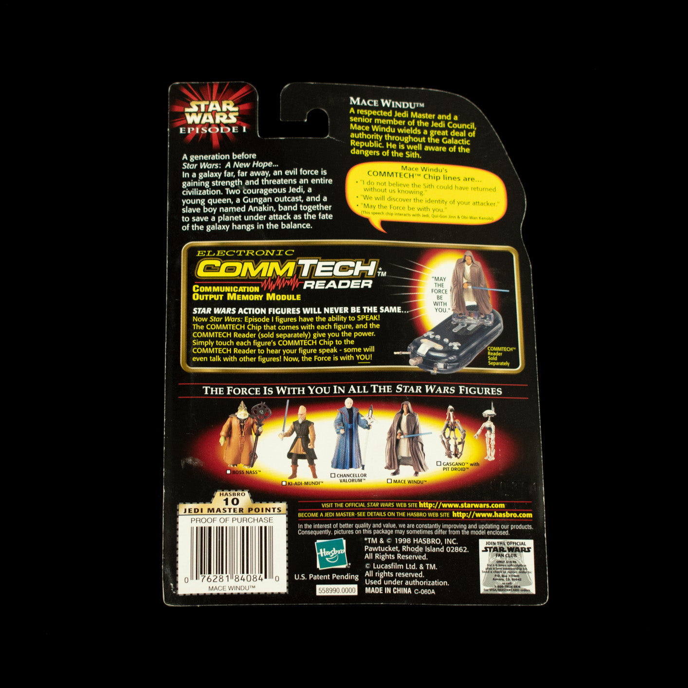 Star Wars Episode 1 Action Figure Mace Windu With Lightsaber and Jedi Cloak Hasb