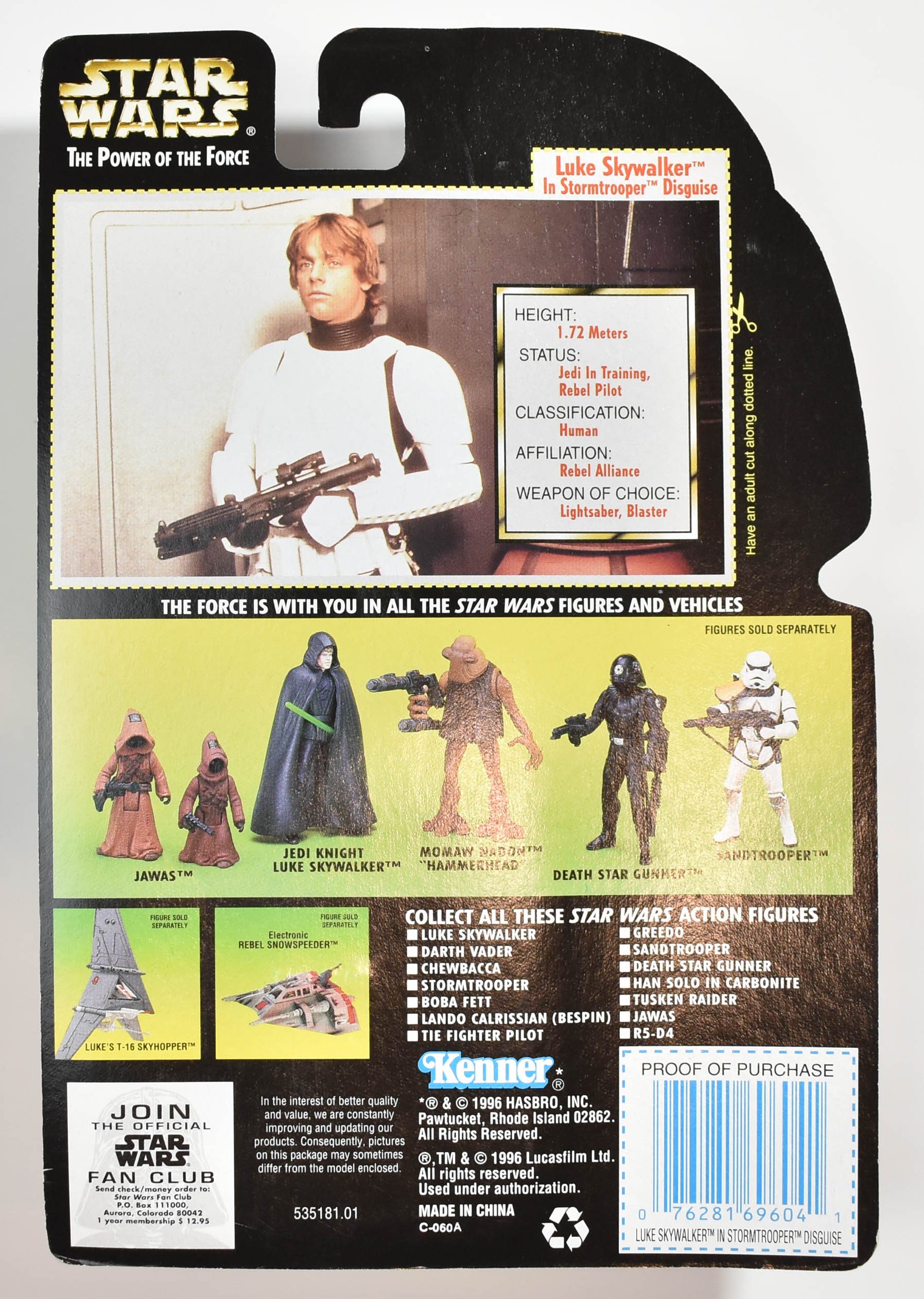 Star Wars Power of the Force Green Card Luke Skywalker Storm Trooper 1996