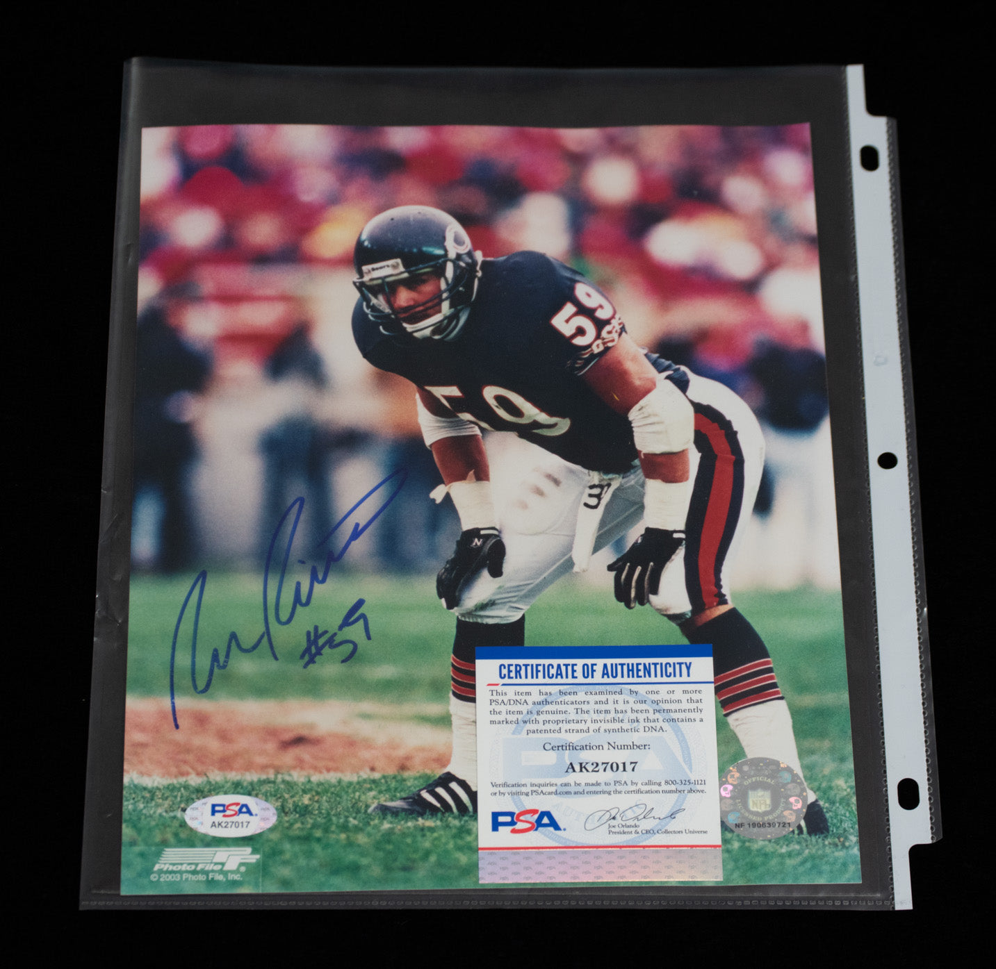 Ron Rivera Chicago Bears NFL Football #59 - Autograph PSA/DNA 8x10 Photo
