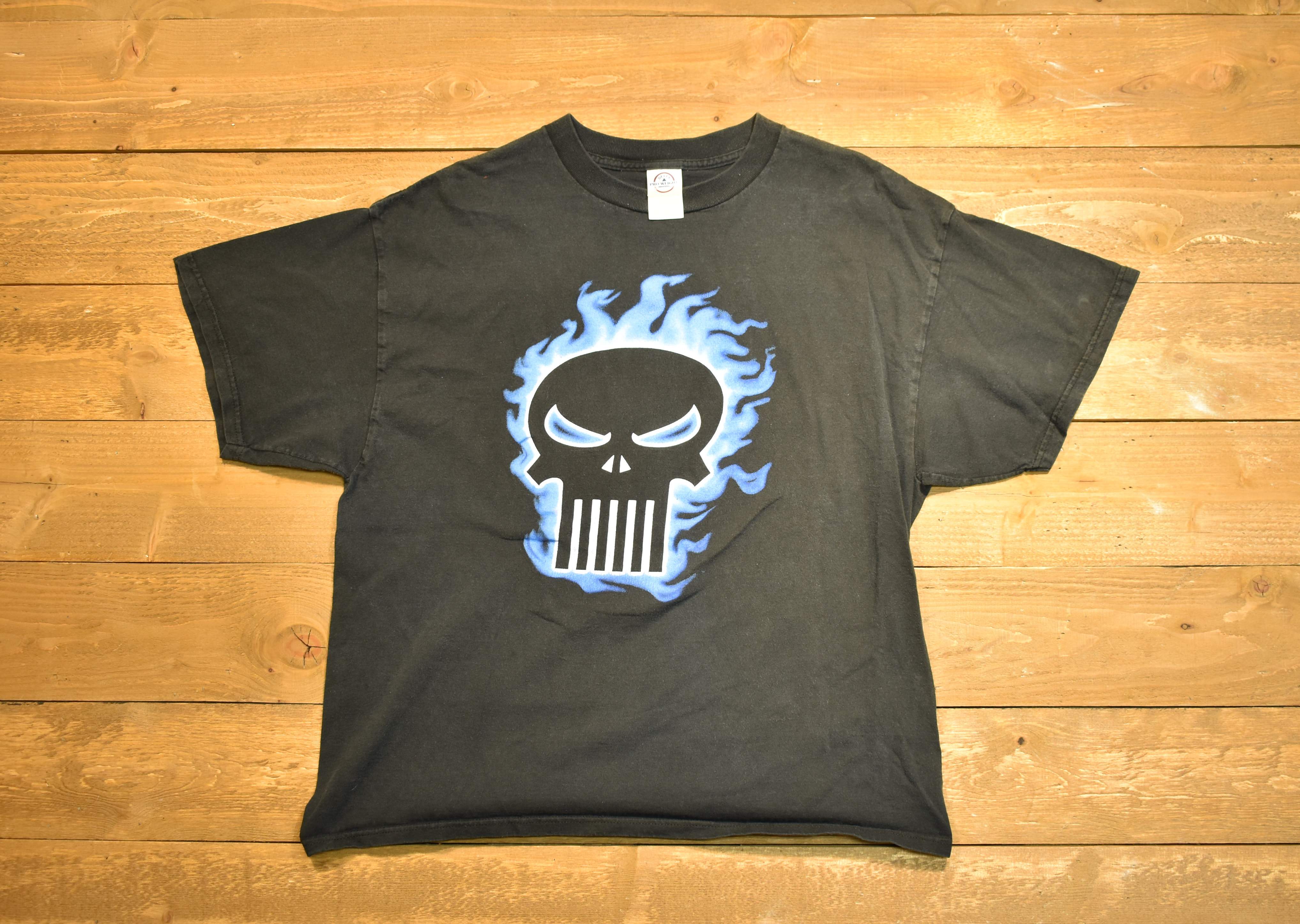 The punisher men's T-shirt XL blue flames used