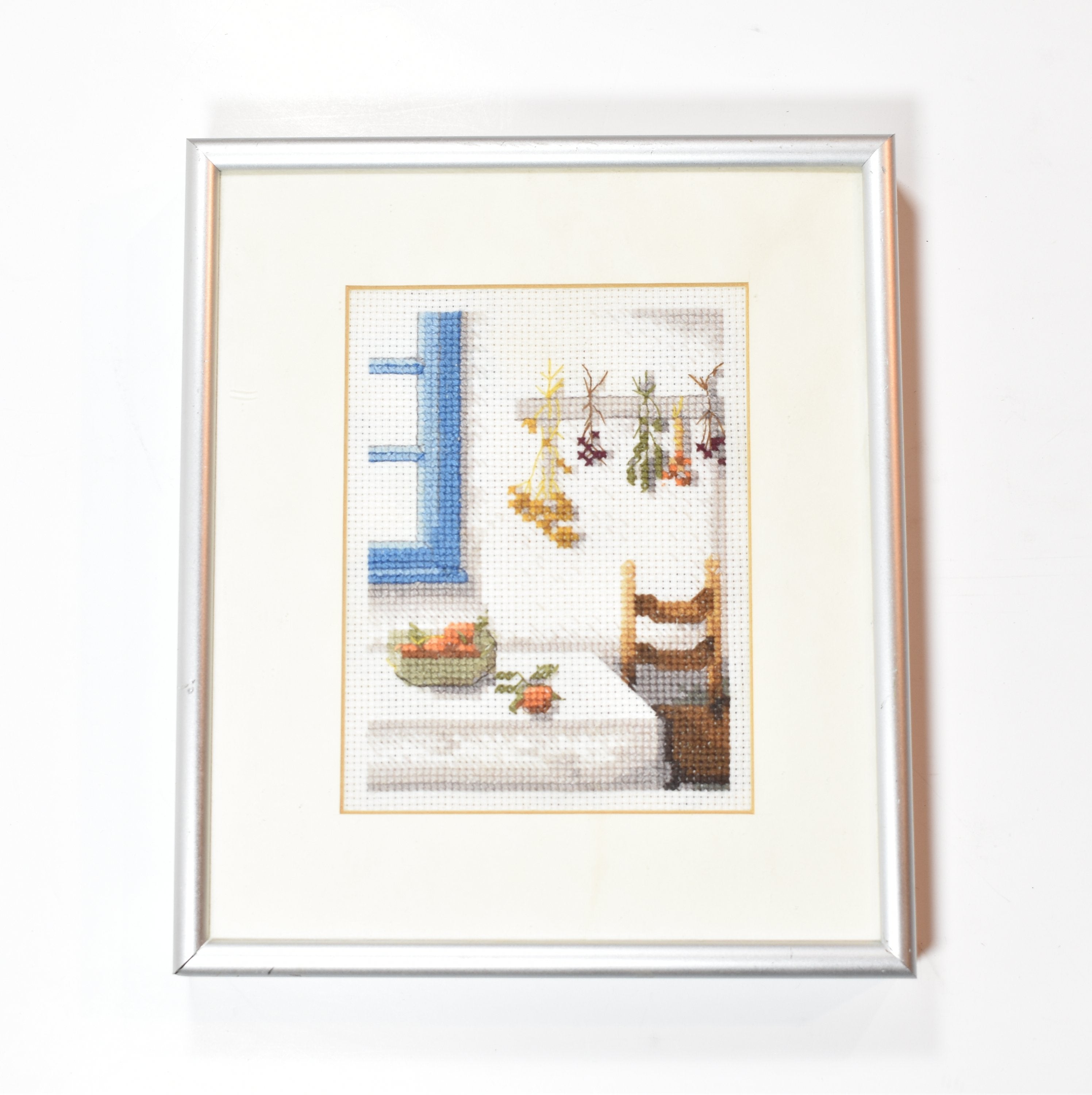 Vintage Quilt Hand stitched Block of cloth framed 7x9 Framed