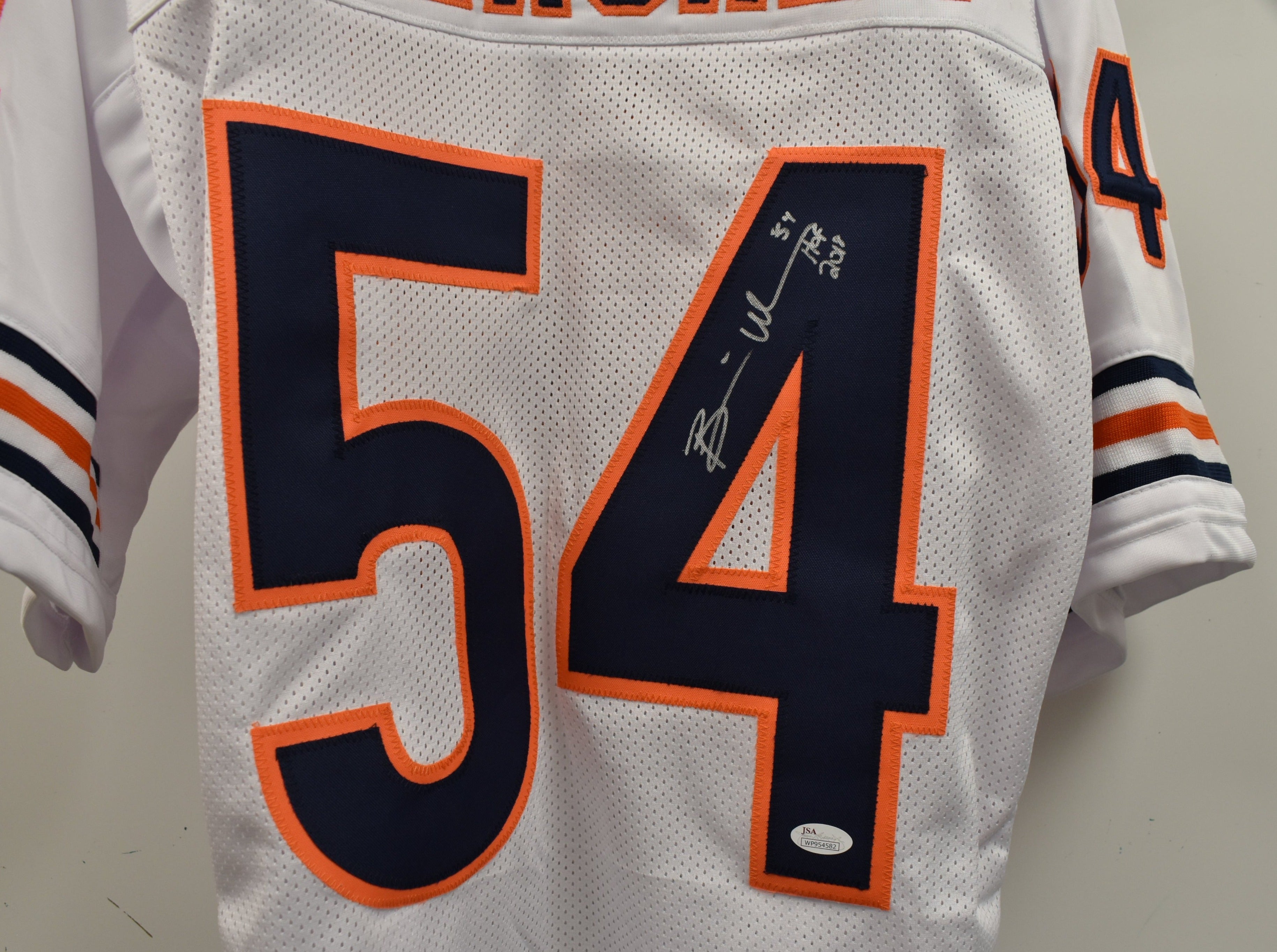 Brian Urlacher CHICAGO BEARS HOF SIGNED White Jersey WITNESS COA