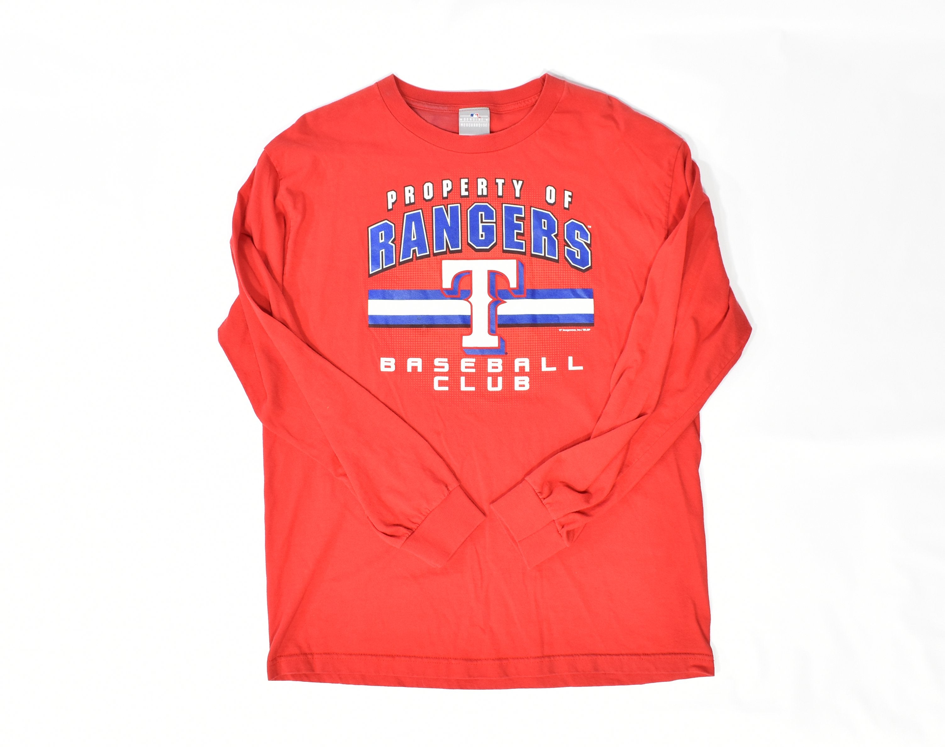 Texas Rangers Mens Red Long Sleeve MLB Baseball Used LARGE