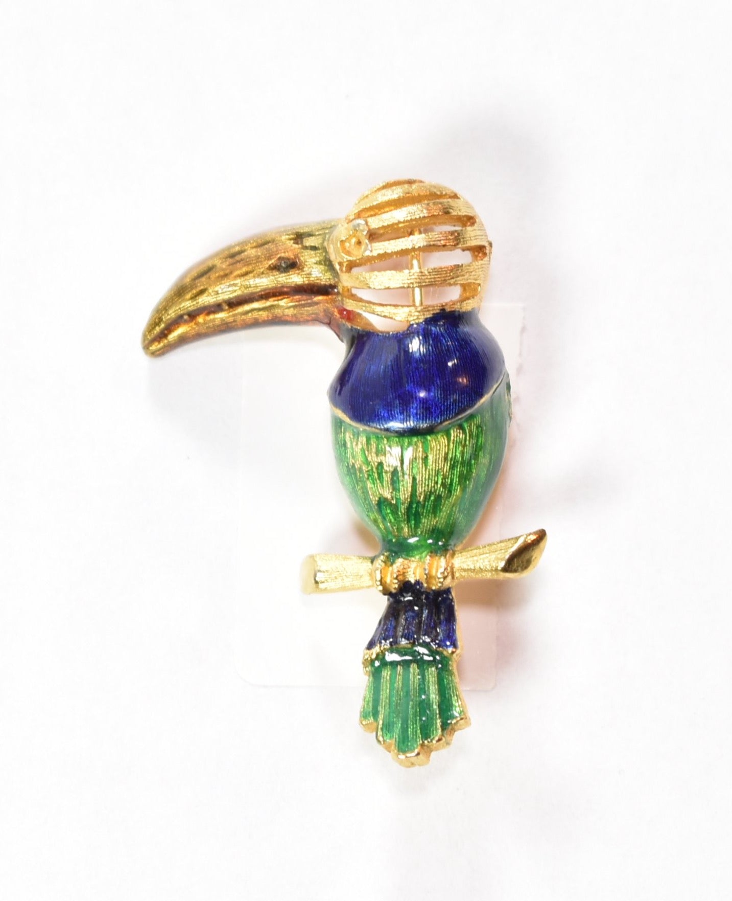 Brooch Pin Vintage pin Green black gold toucan bird pin used