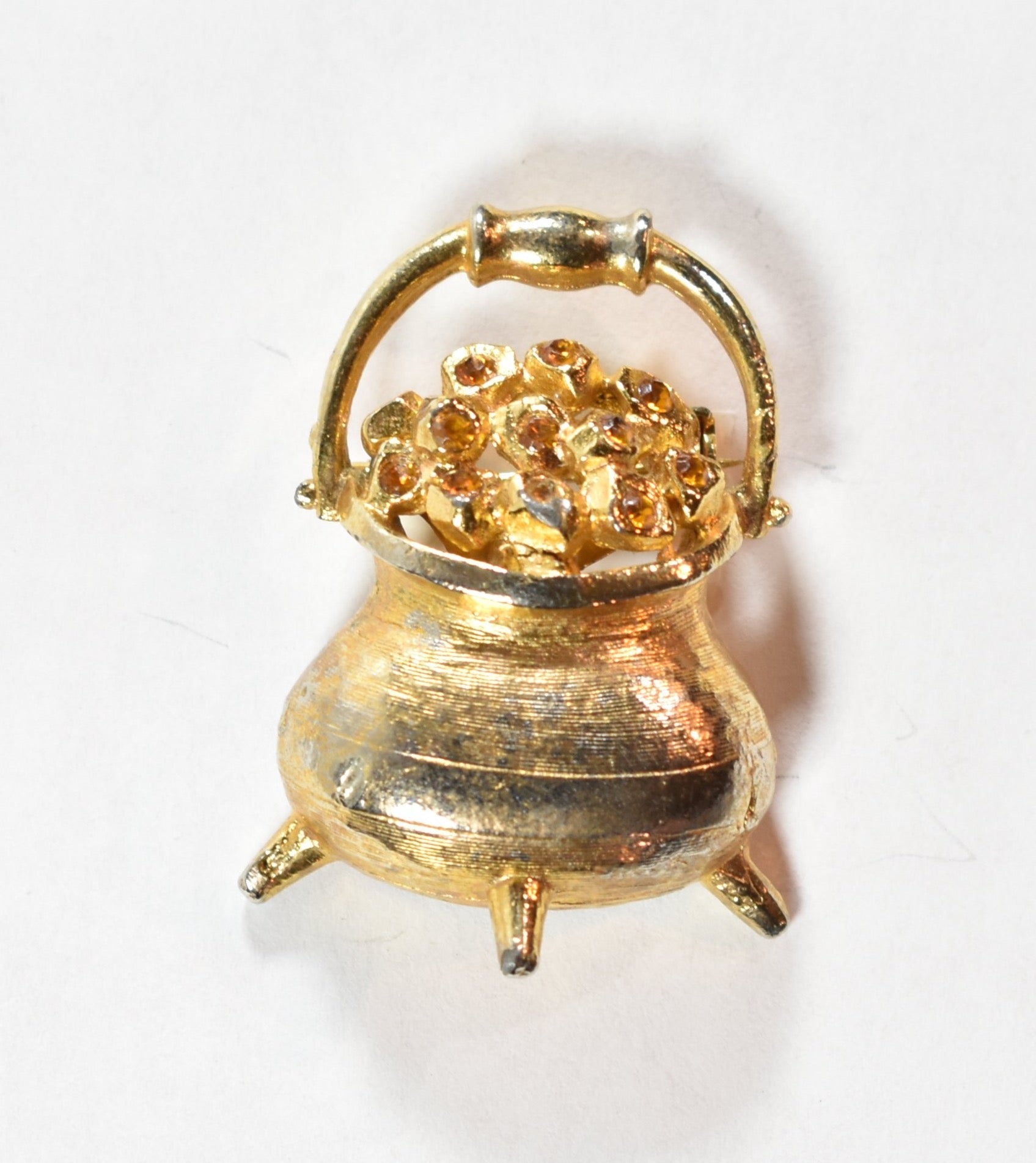 Brooch Pin flower pot golden flowers pin used