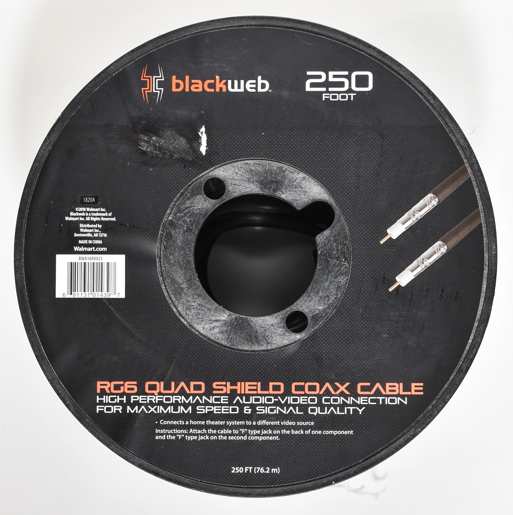 Black Web 250 Foot RG Quad Shield Coax Cable