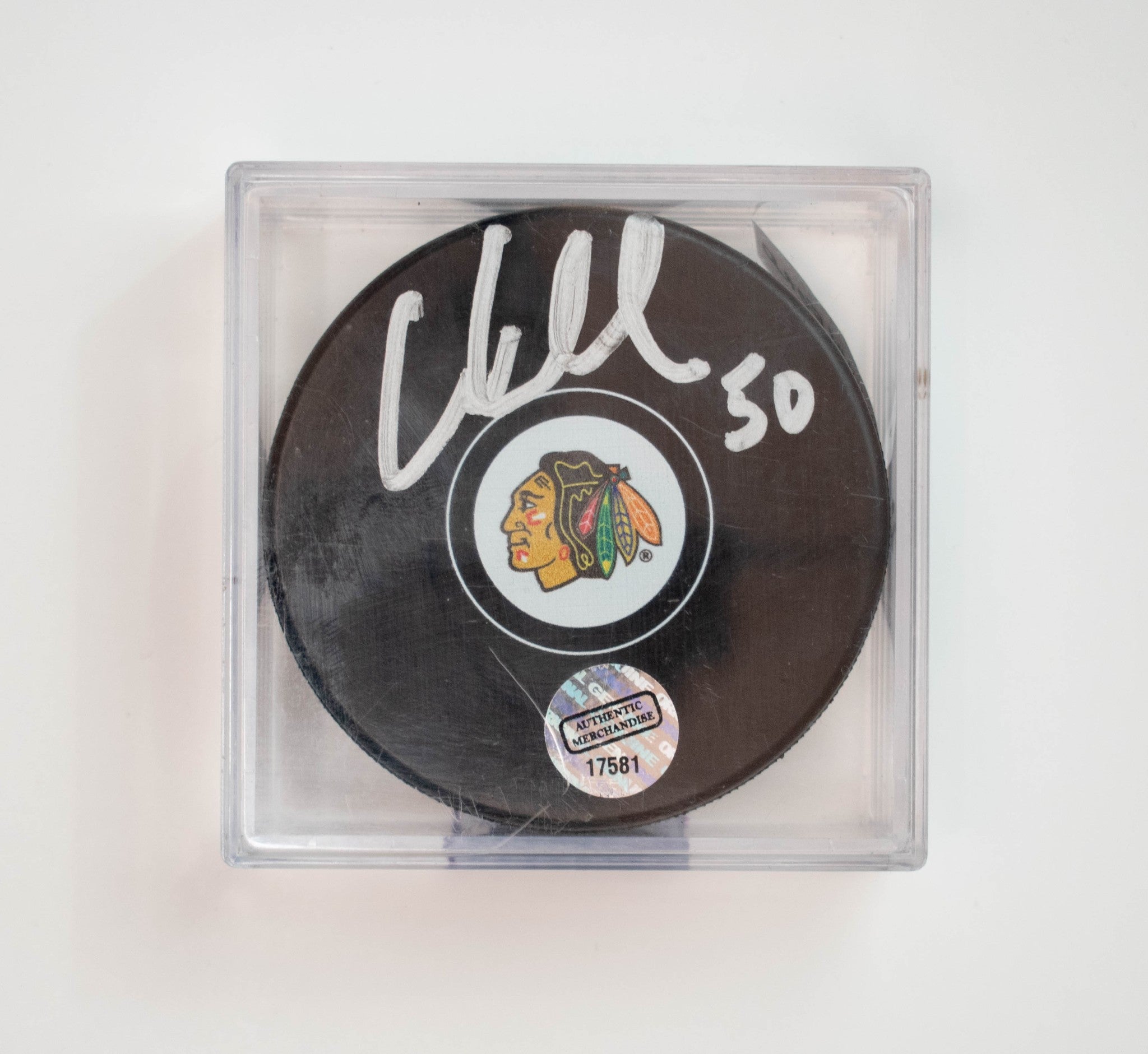 Hockey Puck Corey Crawford Chicago Blackhawks Signed W COA #50