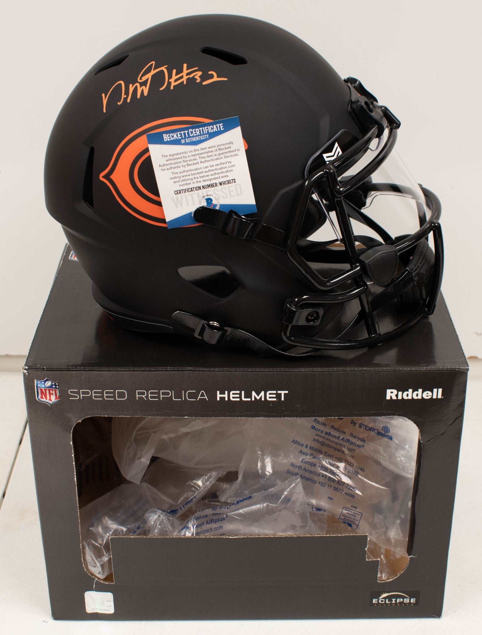 David Montgomery Signed Chicago Bears Full Size Helmet Black COA Beckett