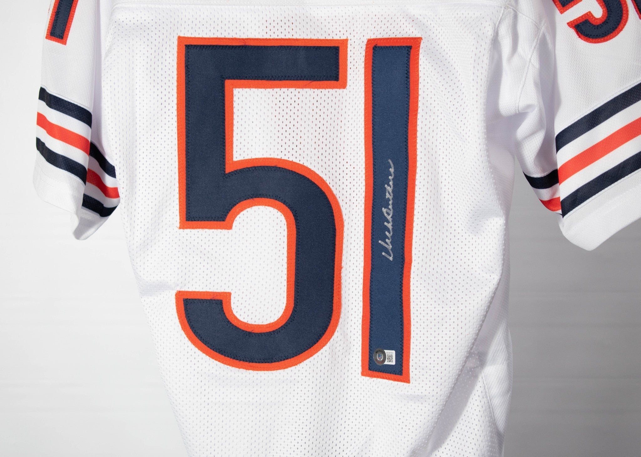 Dick Butkus 50 CHICAGO BEARS 55 SIGNED White Jersey WITNESS COA