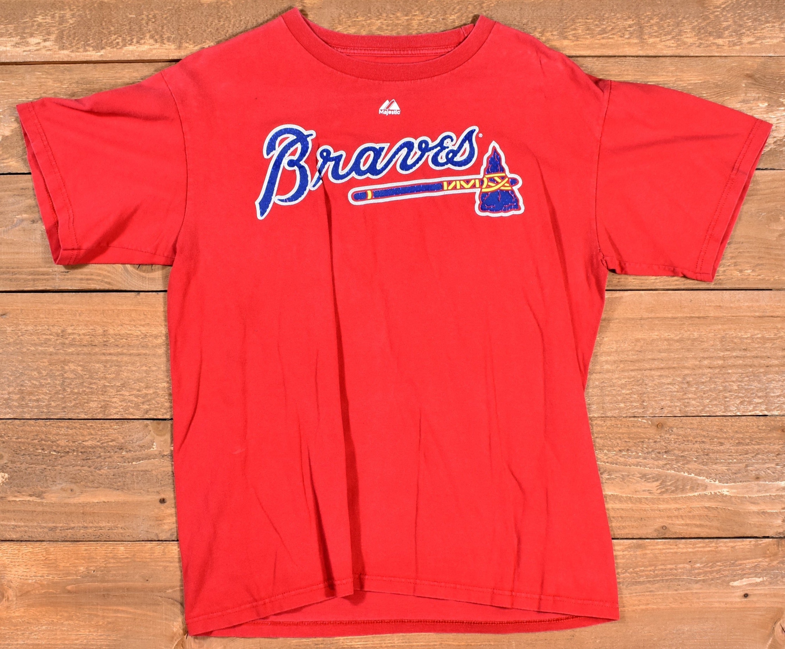 Braves MLB Baseball t shirt Medium Majestic Mens shirt Heyward 22 Red Used