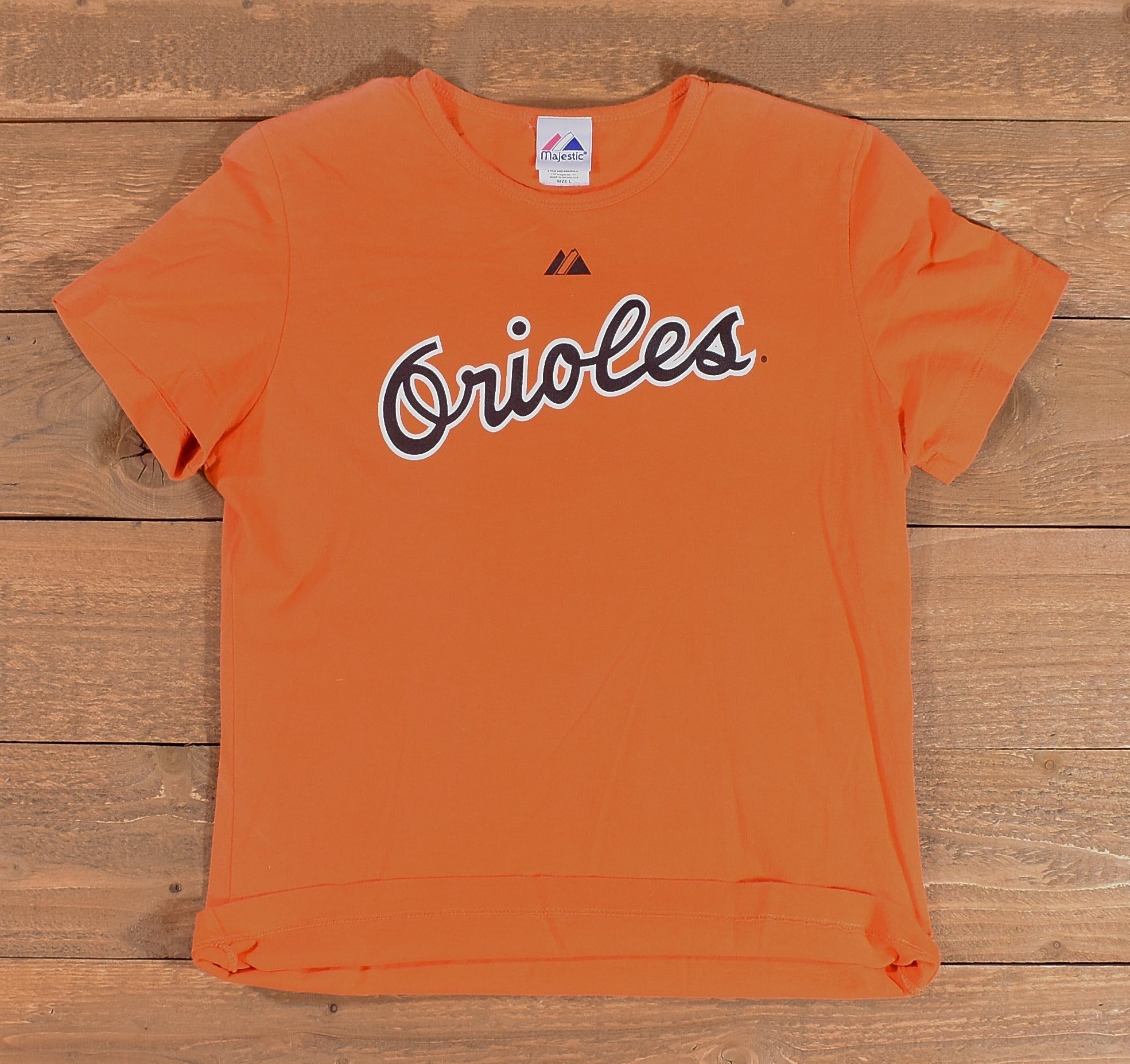 Orioles MLB Baseball Tee Womans Size Large Majestic Ripken Used Orange