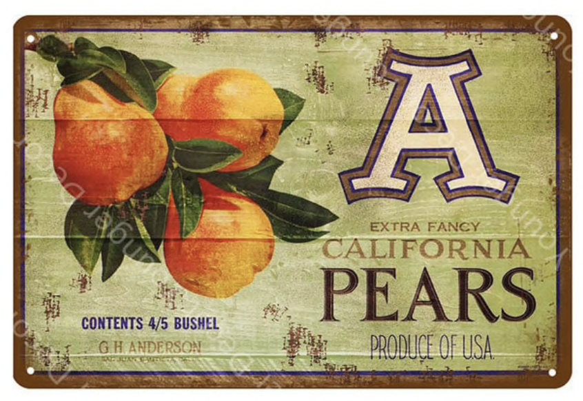 Metal Bar Sign California Pears