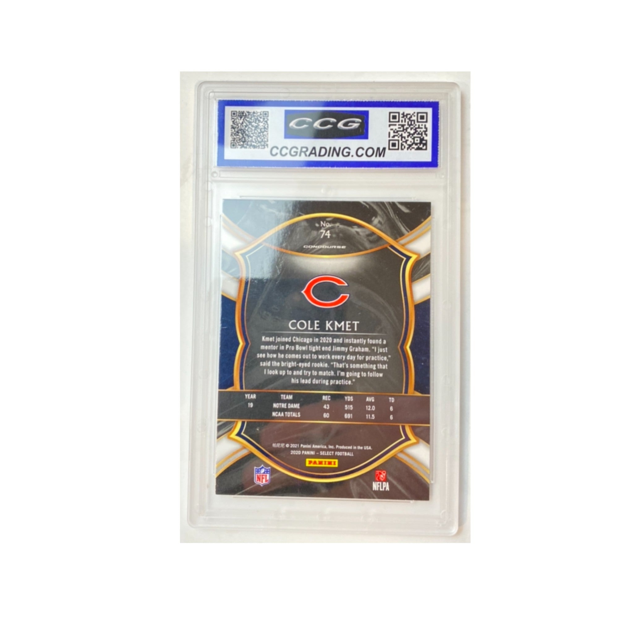 Cole Kmet 2020 Select 74 Rookie Graded Gem Mint 10 CCGrading