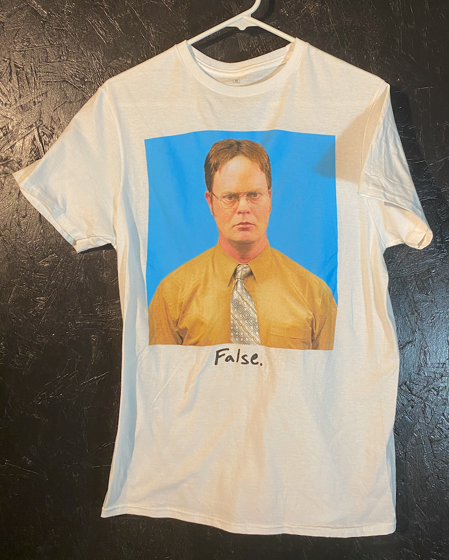 The Office T-Shirt FALSE Dunder Mifflin White Dwight NEW Size Medium