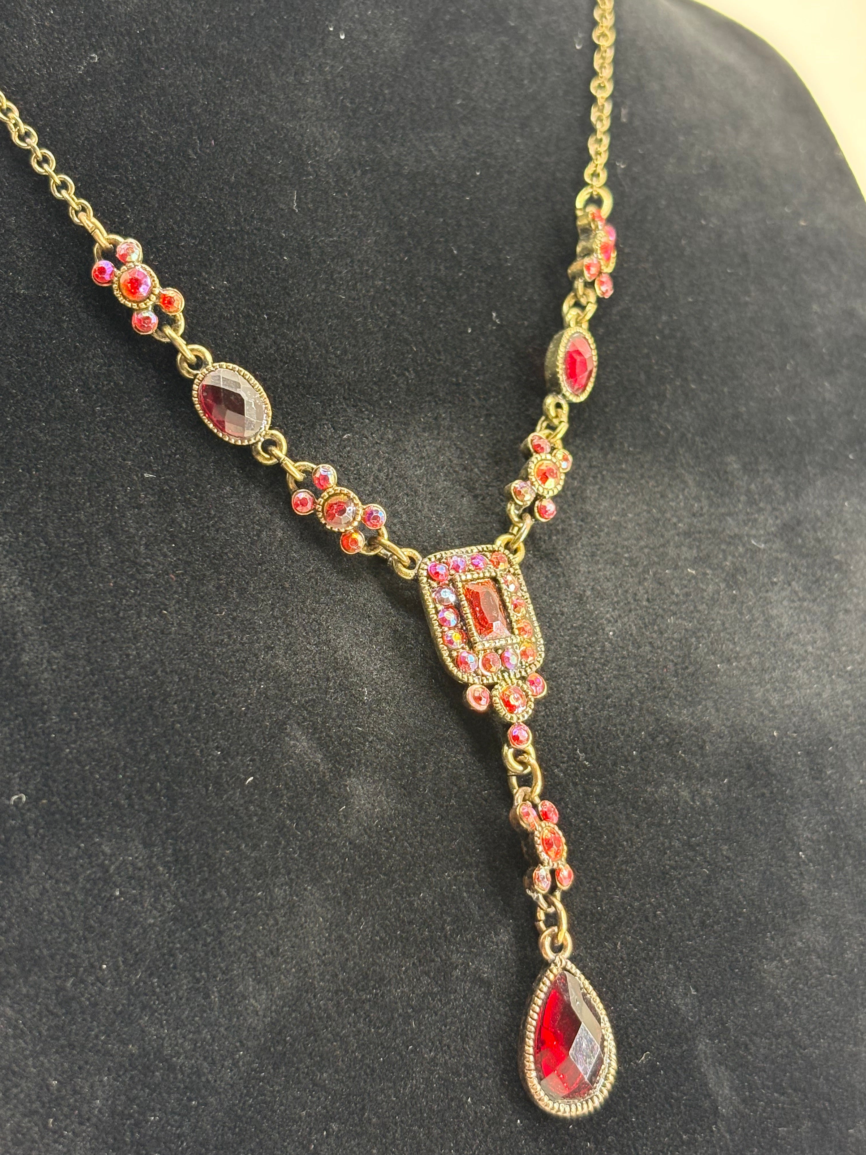 Vintage Avon Necklace with Ruby Red Rhinestones 10"