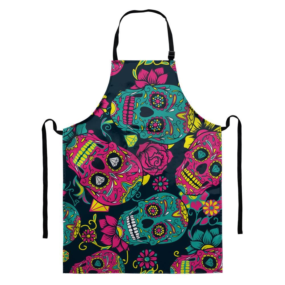 Cartoon Cooking Apron Kitchen for Woman Men Vintage Sugar Skull Baking Accessor