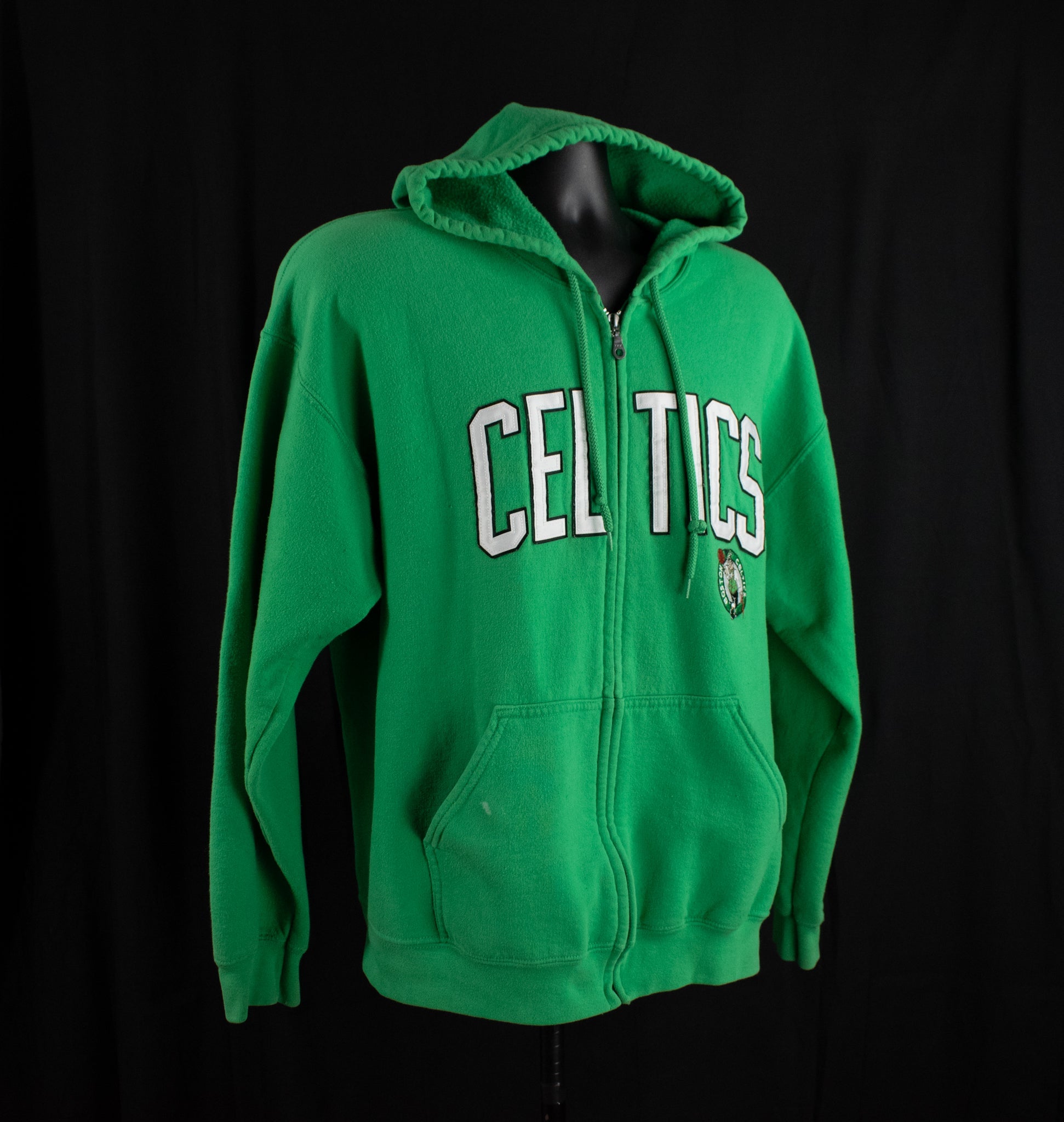 Celtics Basketball Sweatshirt Green Zip Up Hoodie Large Adult Mens NBA