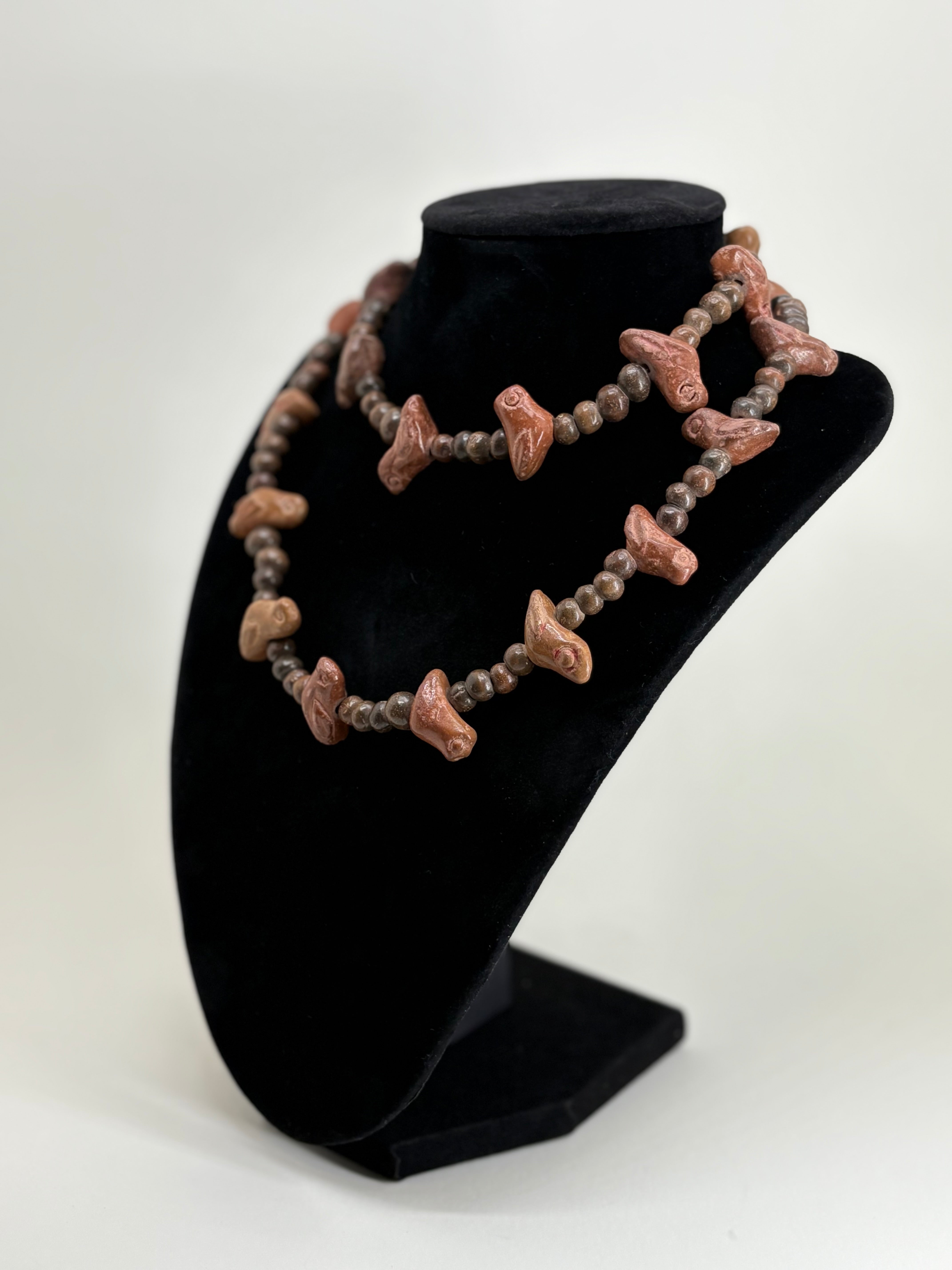 Antique Ancient African Handmade/ Hand Carved Wooden Bird Beaded Necklace 13.5"