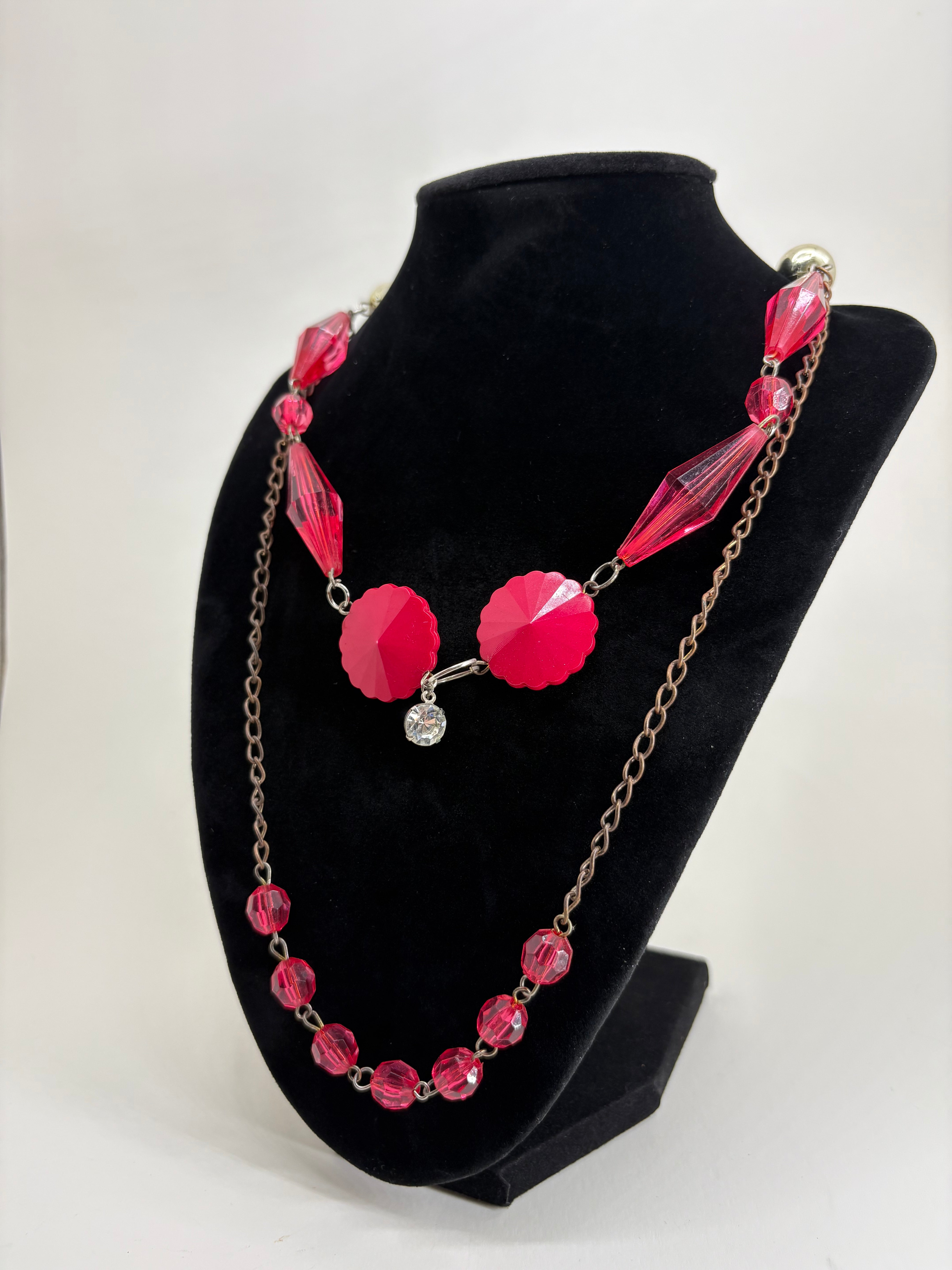 Vintage Pink Beaded Costume Jewelry Necklace 13"
