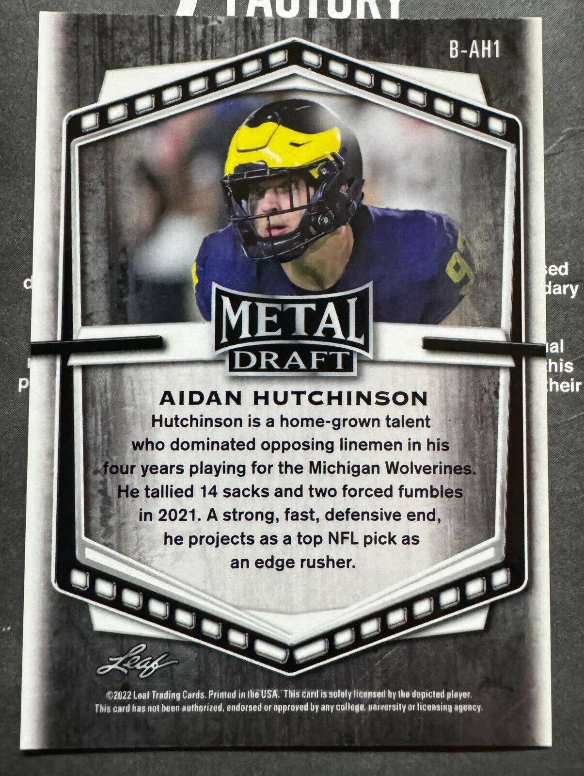 Aidan Hutchinson #B-AH1 RC Michigan Wolverines 2022 Leaf Draft Metal