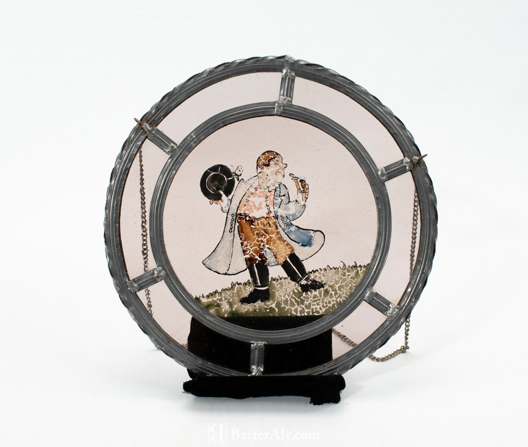 Stained Glass metal Hanging Circle Vintage Art Work England 12 inch