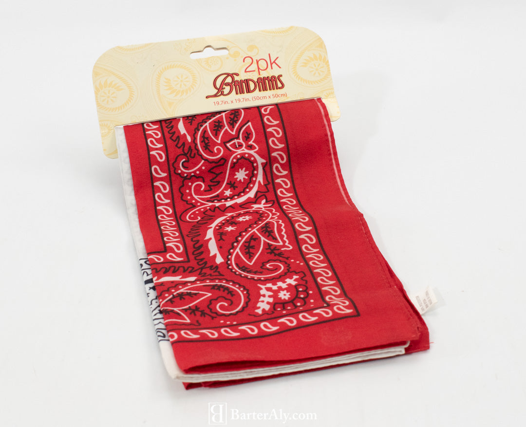 Bandana Vintage Red And White 2 Pack Headband Folding Pocket Cloth NEW
