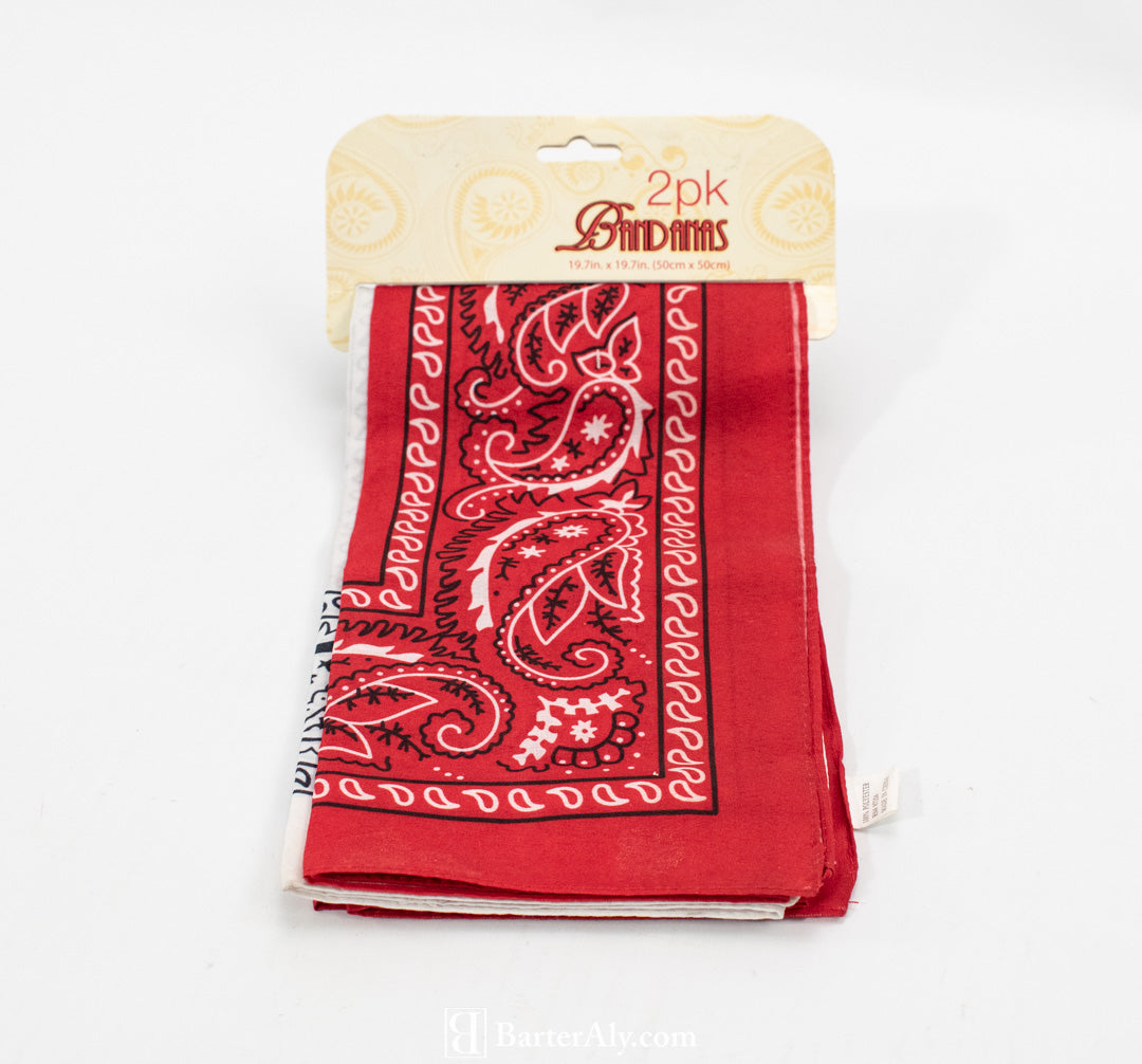 Bandana Vintage Red And White 2 Pack Headband Folding Pocket Cloth NEW