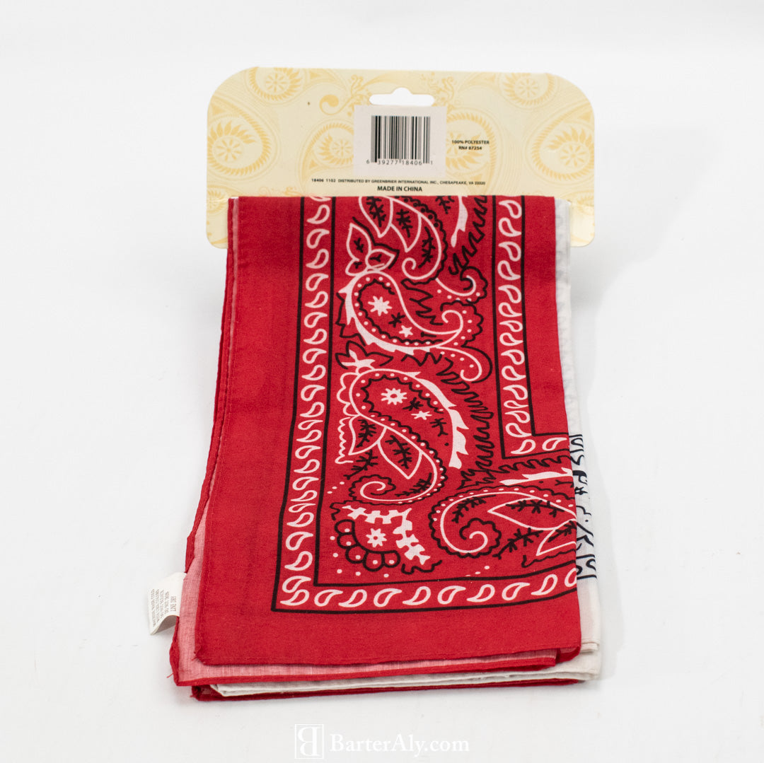 Bandana Vintage Red And White 2 Pack Headband Folding Pocket Cloth NEW