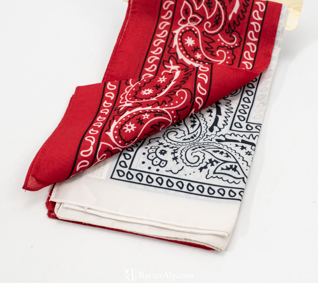 Bandana Vintage Red And White 2 Pack Headband Folding Pocket Cloth NEW