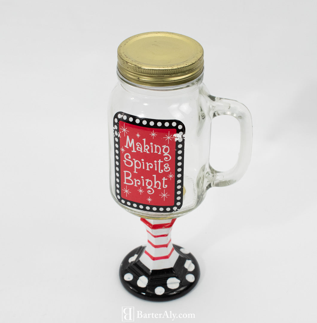 Christmas Jar Stand Making Spirits Bright Used Holiday Decor Jar 9.5