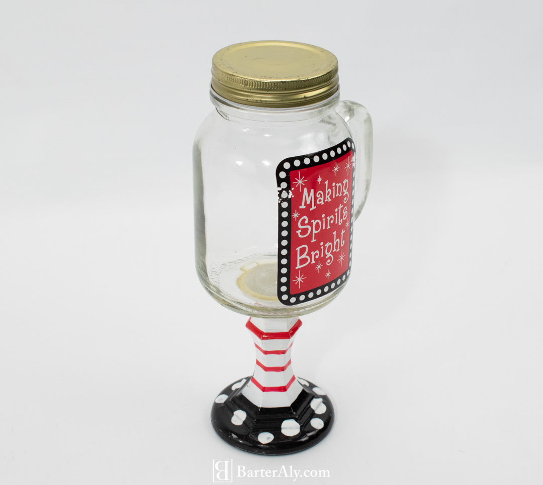 Christmas Jar Stand Making Spirits Bright Used Holiday Decor Jar 9.5