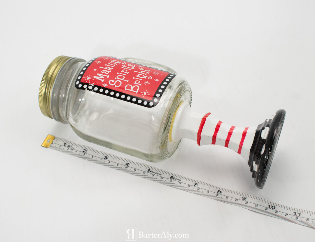 Christmas Jar Stand Making Spirits Bright Used Holiday Decor Jar 9.5
