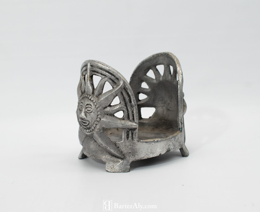 Metal sun candle holder large 4 inch length used