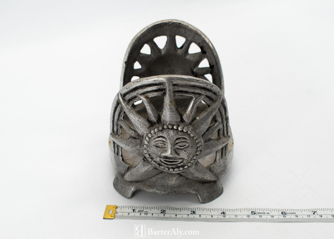 Metal sun candle holder large 4 inch length used