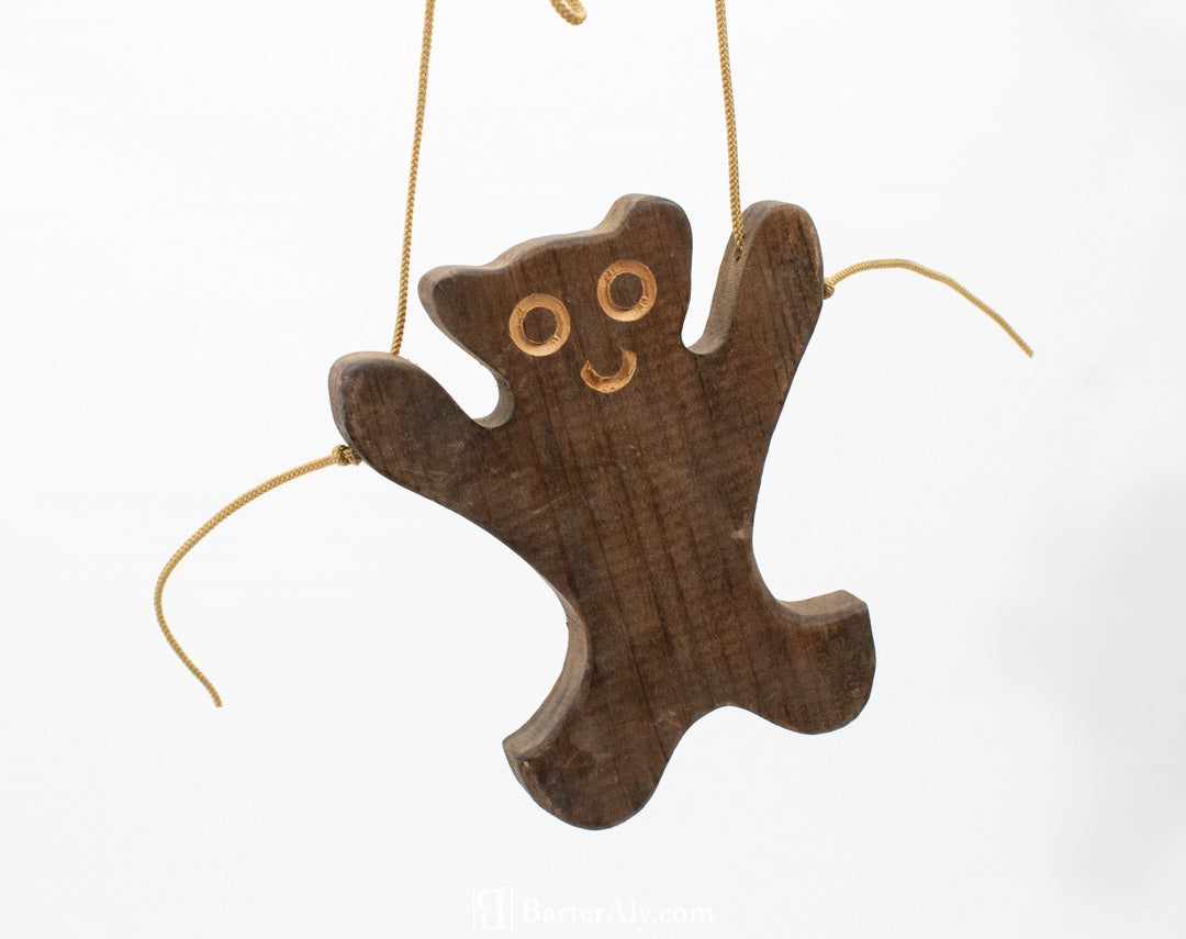Vintage Brown Wood Bear and String Used