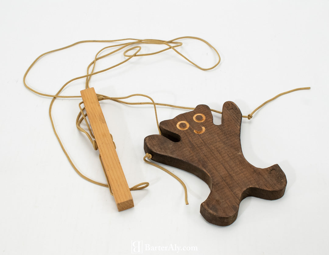 Vintage Brown Wood Bear and String Used