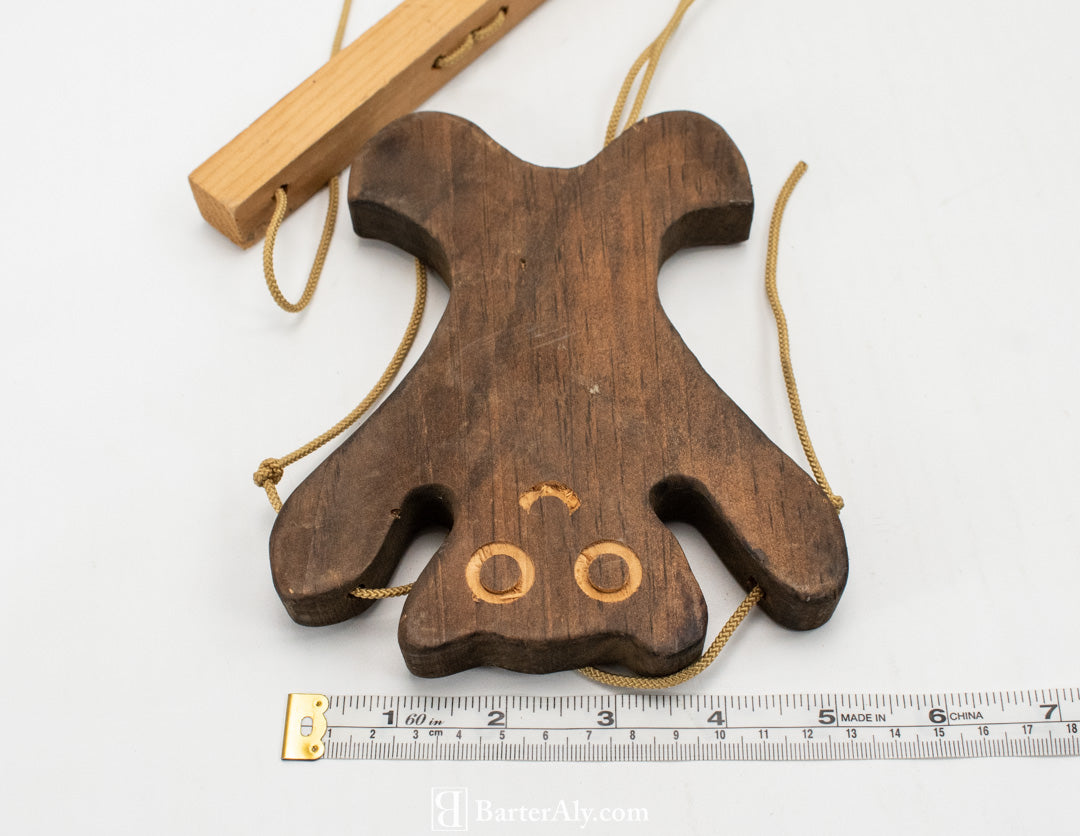 Vintage Brown Wood Bear and String Used
