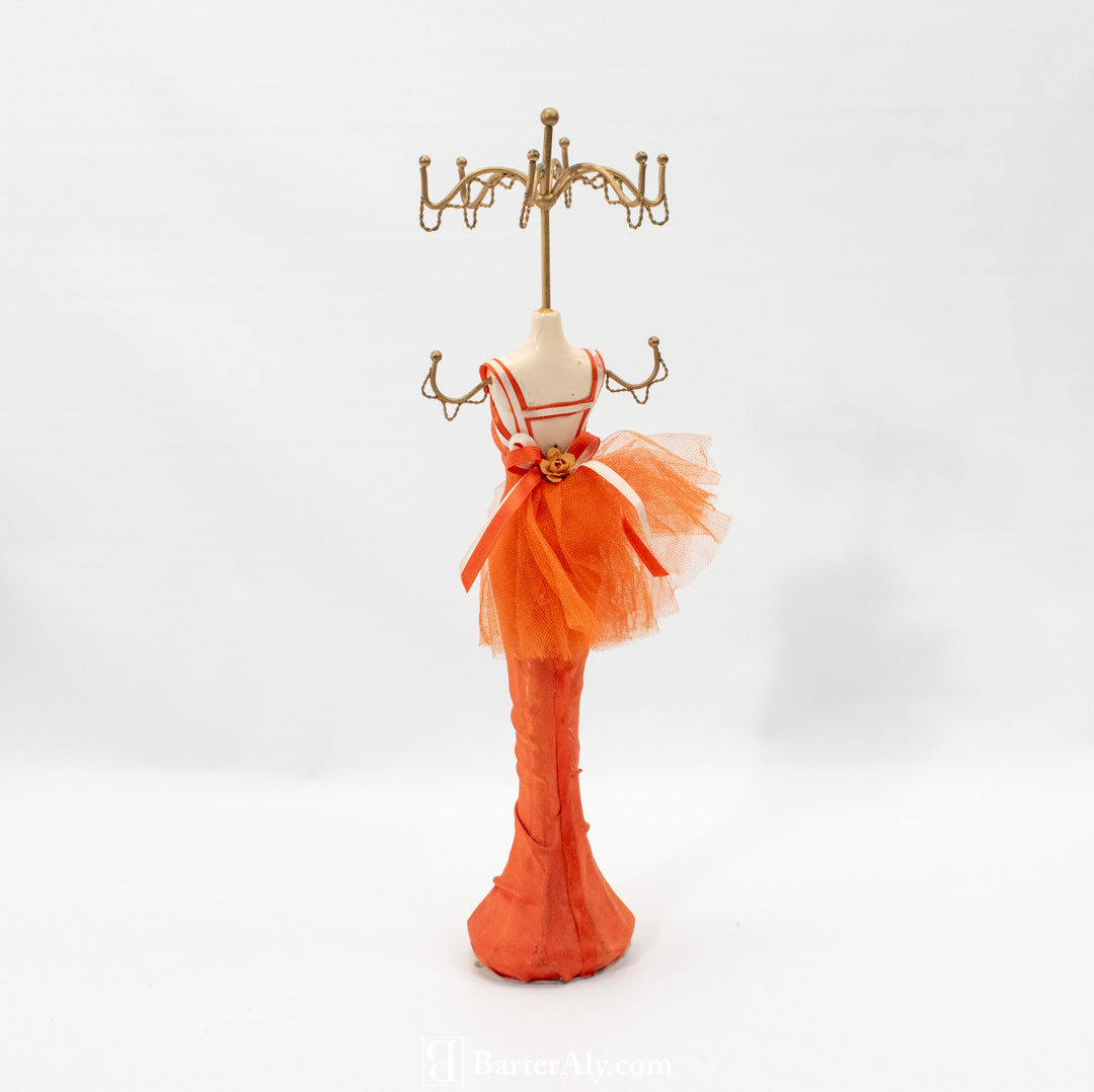 Jewelry Display Stand Orange Dress Neckless Statue Display Used 13 Inch